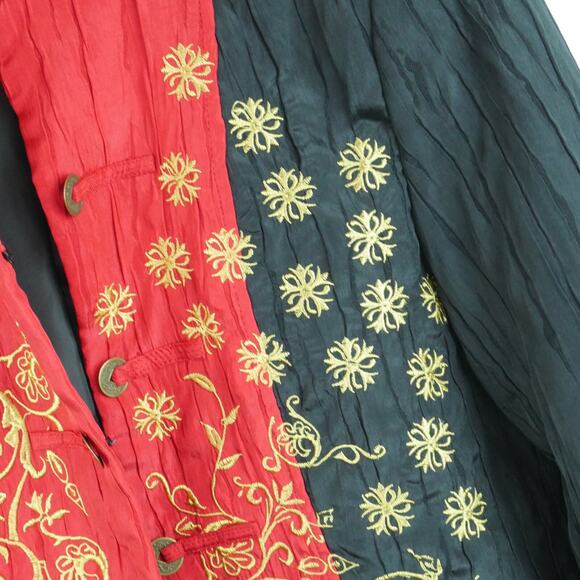 Vintage Medium Jacket Y2K Asian Embroidered Whimsigoth Boho Goth Artsy Crinkle - Picture 3 of 8